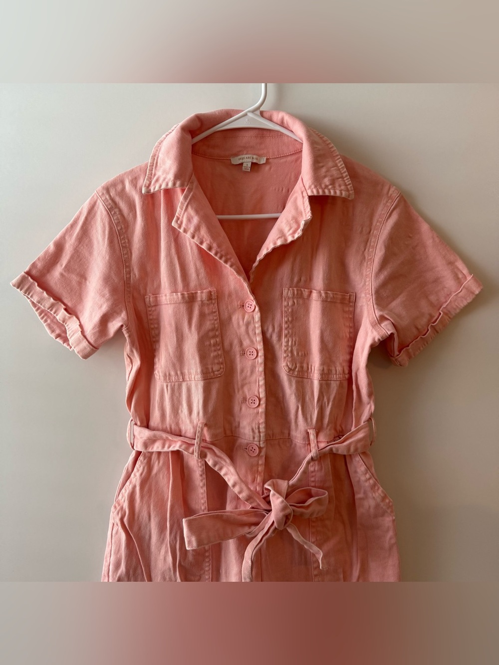 Women’s Pink Utility Jean Jumpsuit with Tie Waist